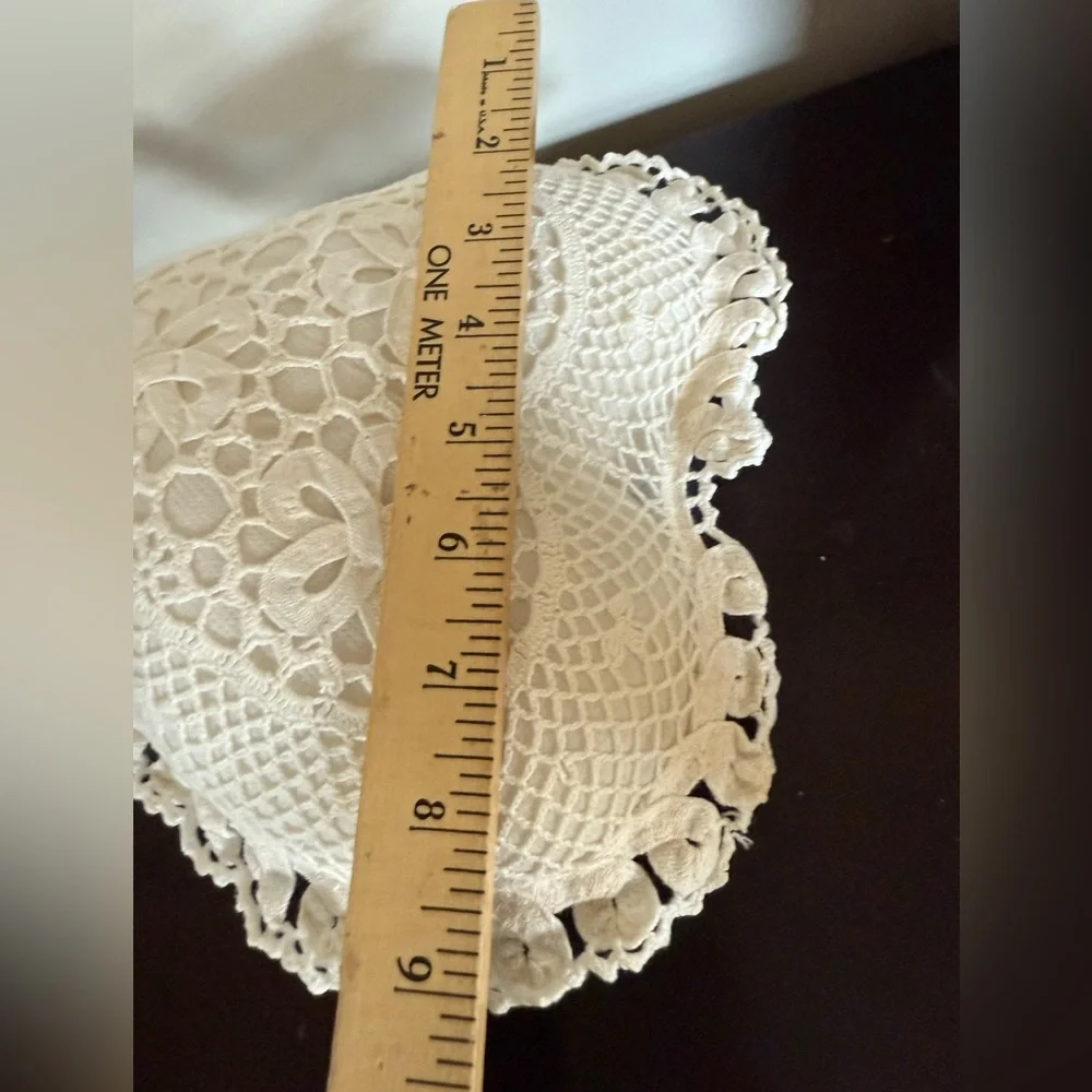 Vintage off white‎ Heart-Shaped Crochet Pillow~10”x9”